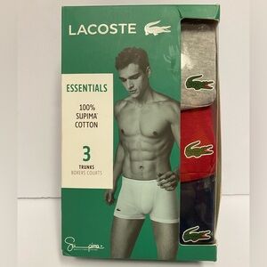 Lacoste essentials Men's 3 trunks Boxer Briefs 100% cotton Gray, Red, Navy XL